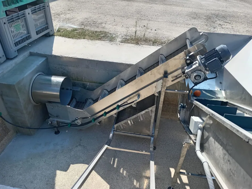 Stainless steel belt elevator installed above the collection tank
