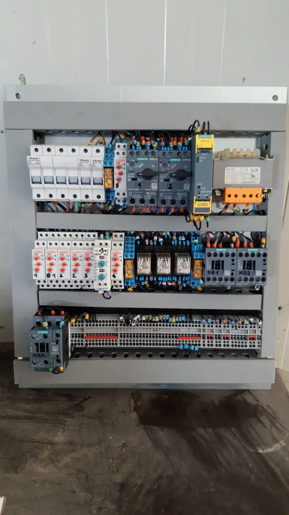 System electrical panel wired on a board before installation